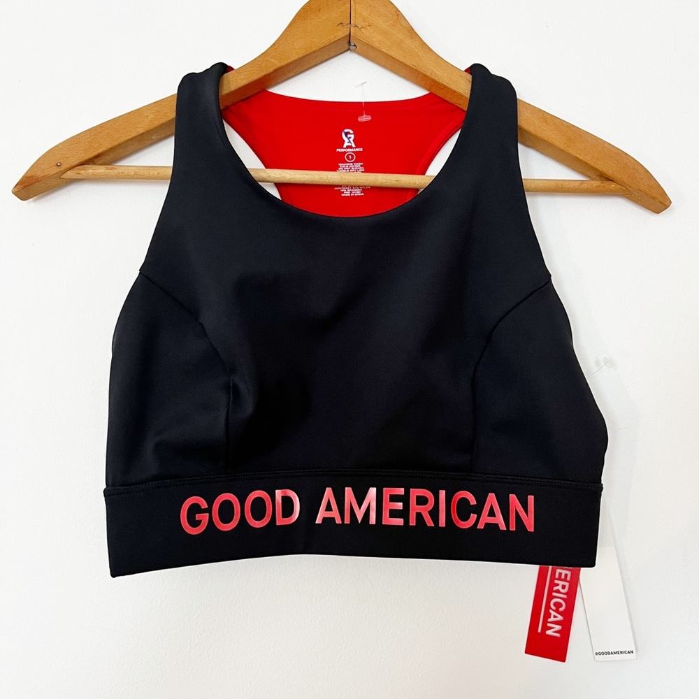 NWT Good American The Core Power Sports Bra Black/Red size 1 Small
